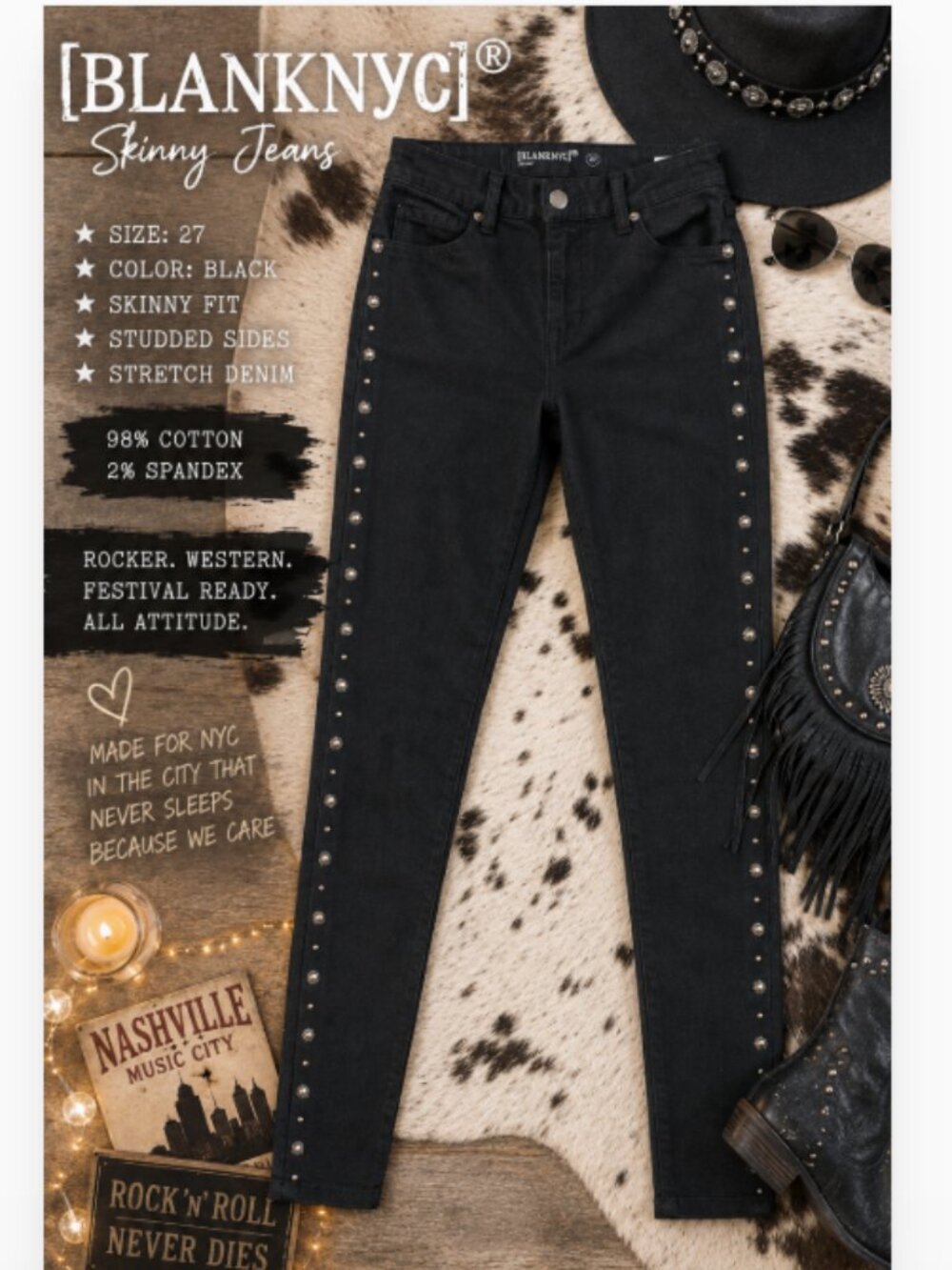 BLANKNYC Black Studded Skinny Jeans Size 27